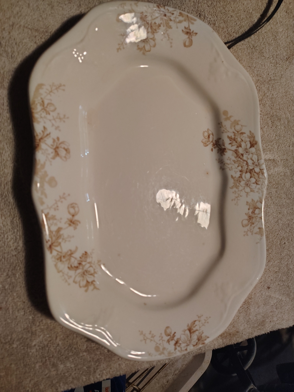 Classic White Porcelain Serving Platter with Gold Floral Trim
